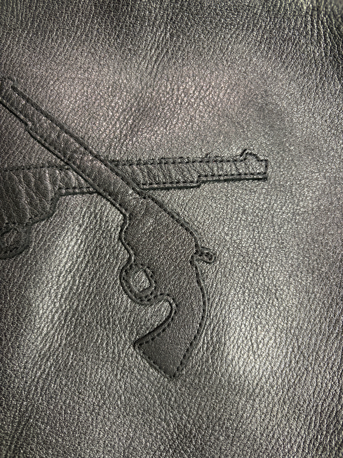 COW LEATHER CROSSGUN PATCH RIB JACKET / BLACK