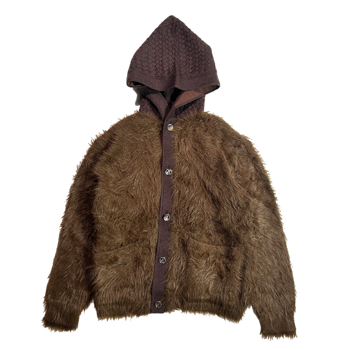 FAR BASKET KNIT HOODIE / BROWN