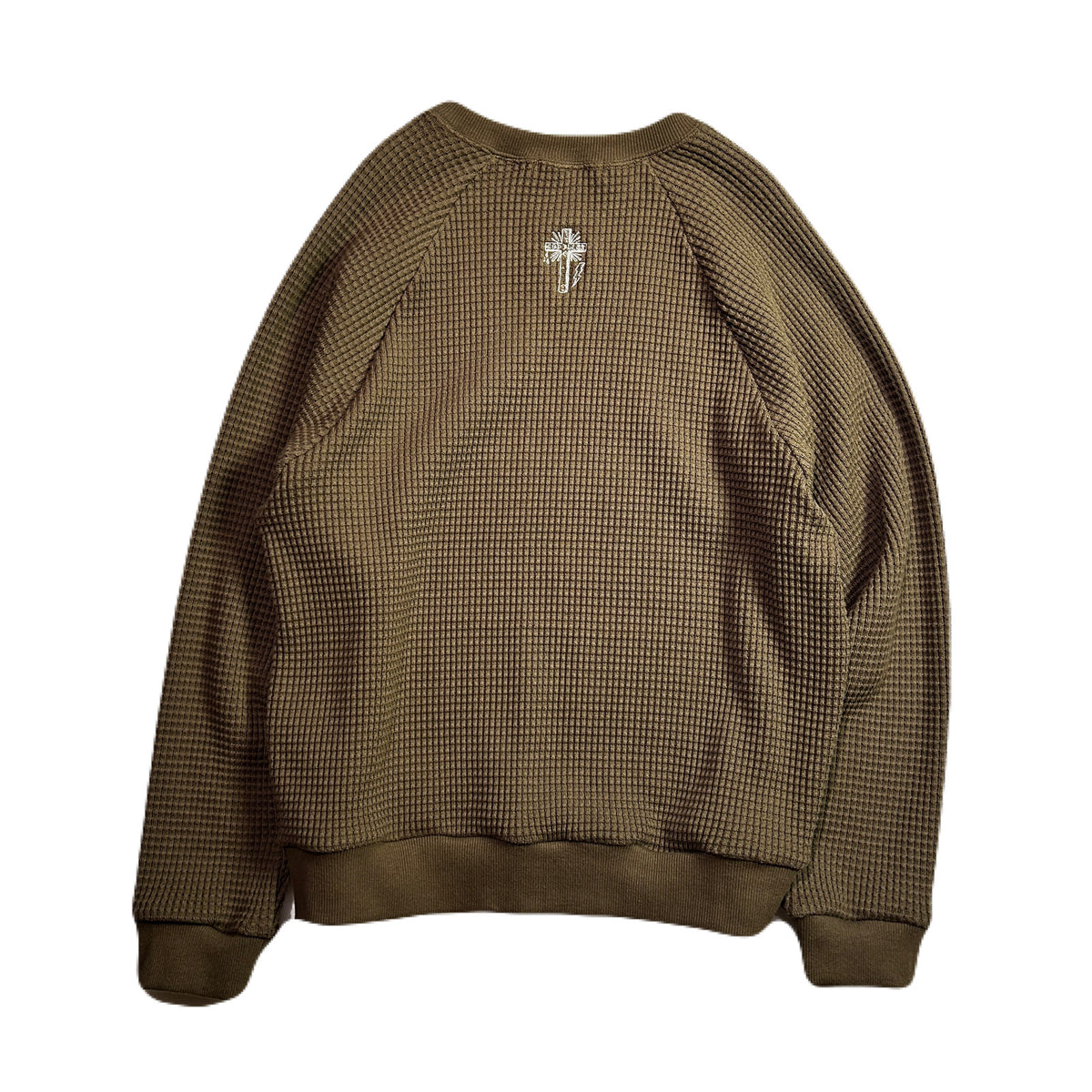 CROSS EMBROIDERY HEAVY WAFFLE / KHAKI