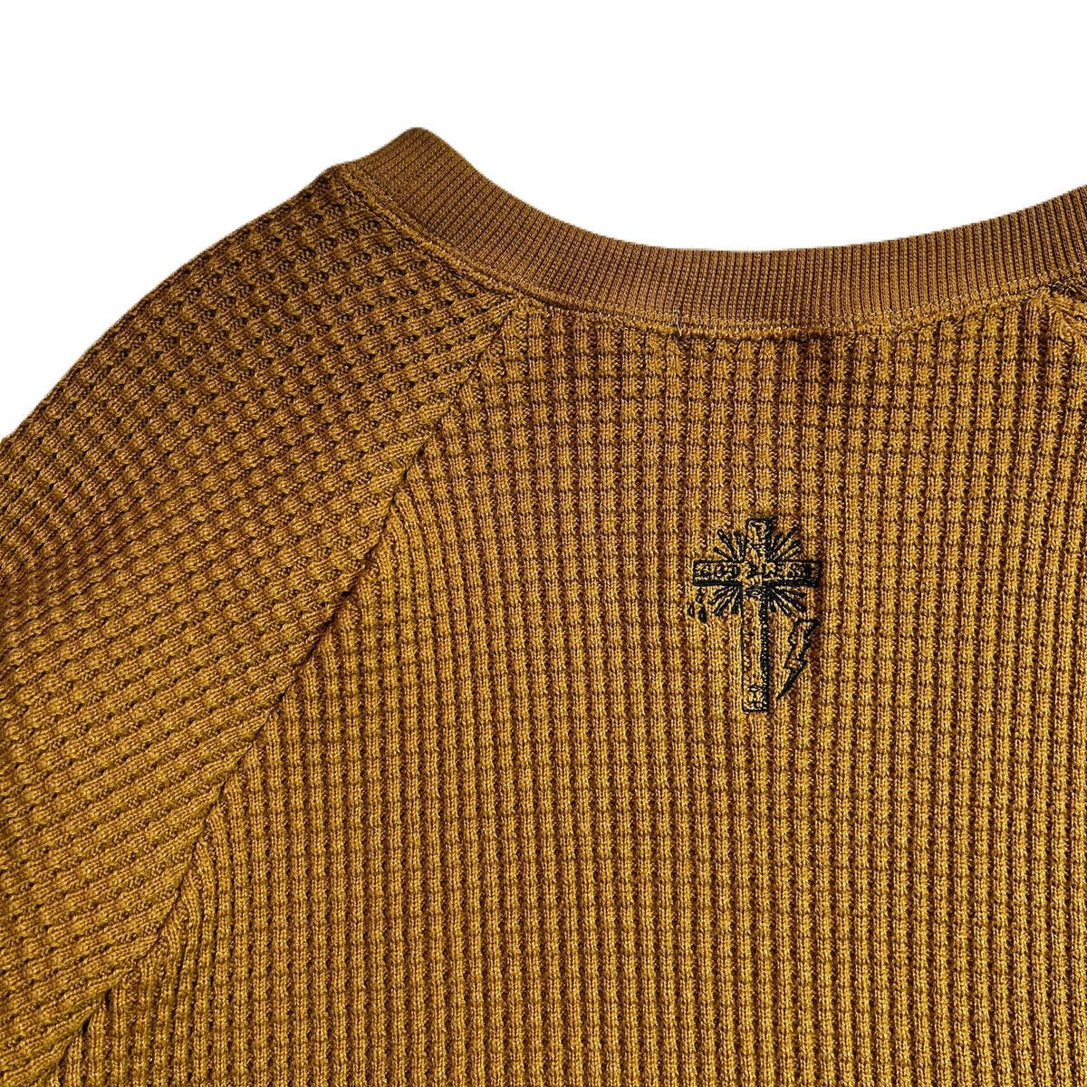 CROSS EMBROIDERY HEAVY WAFFLE / BEIGE