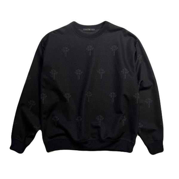 CROSS JACQUARD JERSEY SWEATER / BLACK