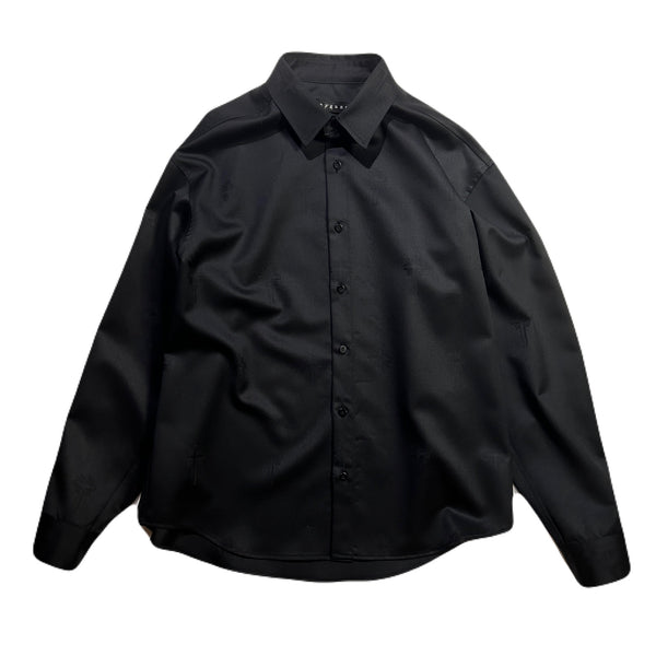 CROSS JACQUARD WOOL SHIRT / BLACK