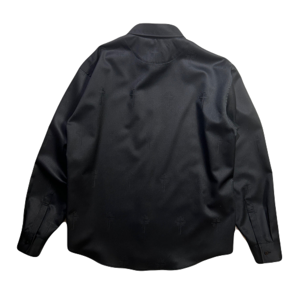 CROSS JACQUARD WOOL SHIRT / BLACK