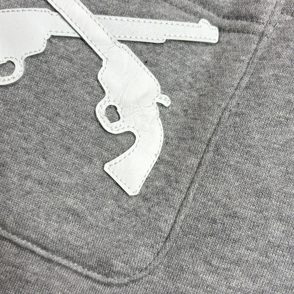 画像をギャラリービューアに読み込む, CROSSGUN LEATHER PATCH SWEAT PANTS / GRAY