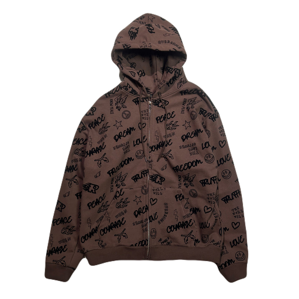 画像をギャラリービューアに読み込む, FLOCKY PRINT HOODIE / BROWN