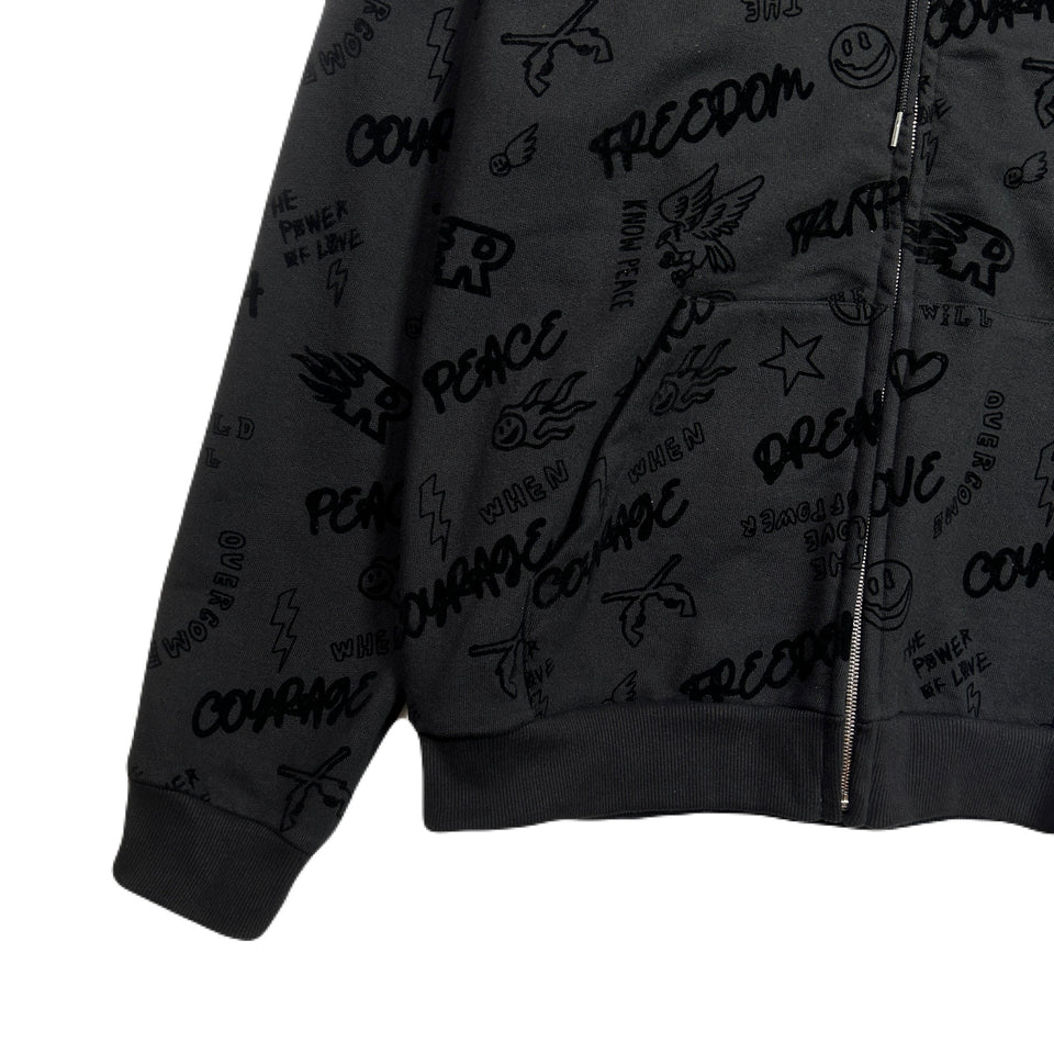 画像をギャラリービューアに読み込む, FLOCKY PRINT HOODIE / BLACK