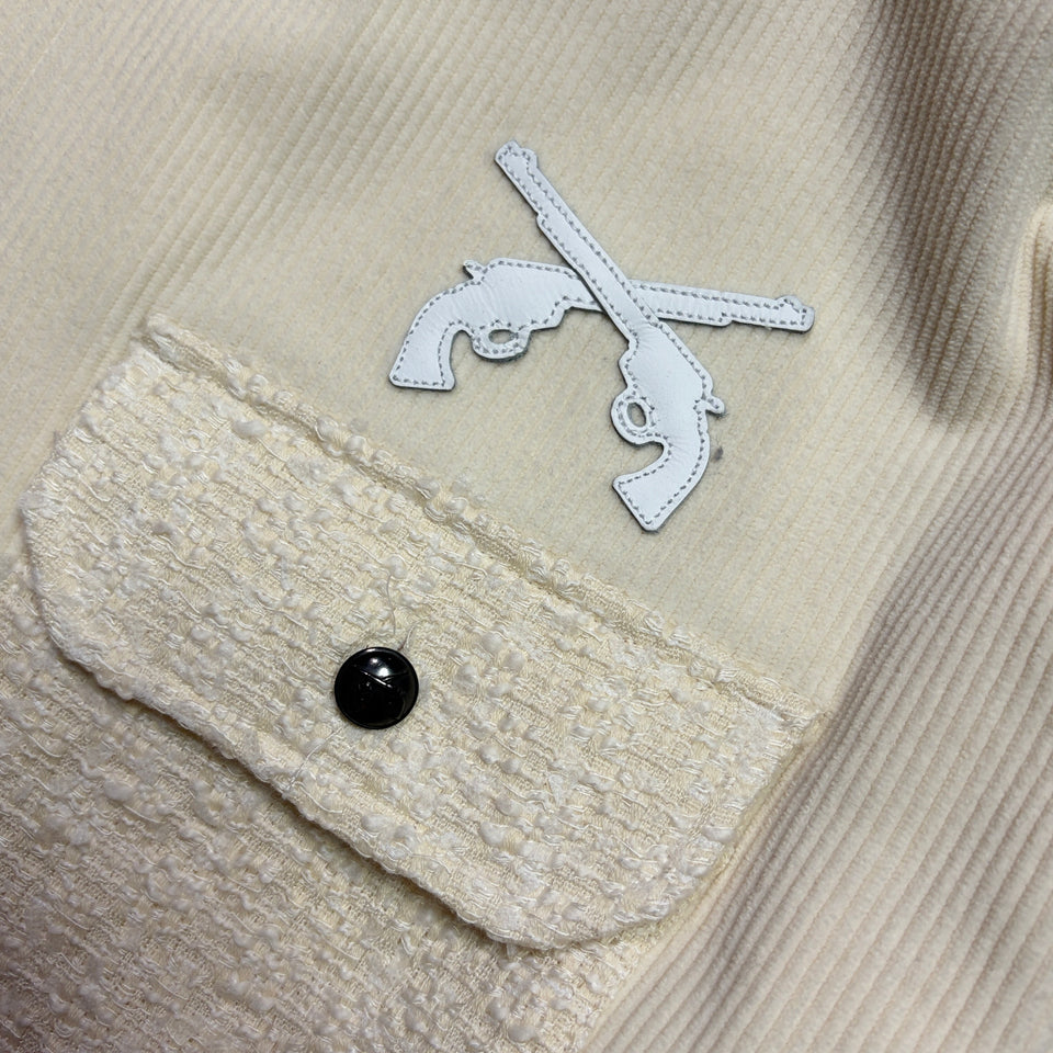 Load image into Gallery viewer, LEATHER PATCH CORDUROY SHIRTS / OFF WHITE