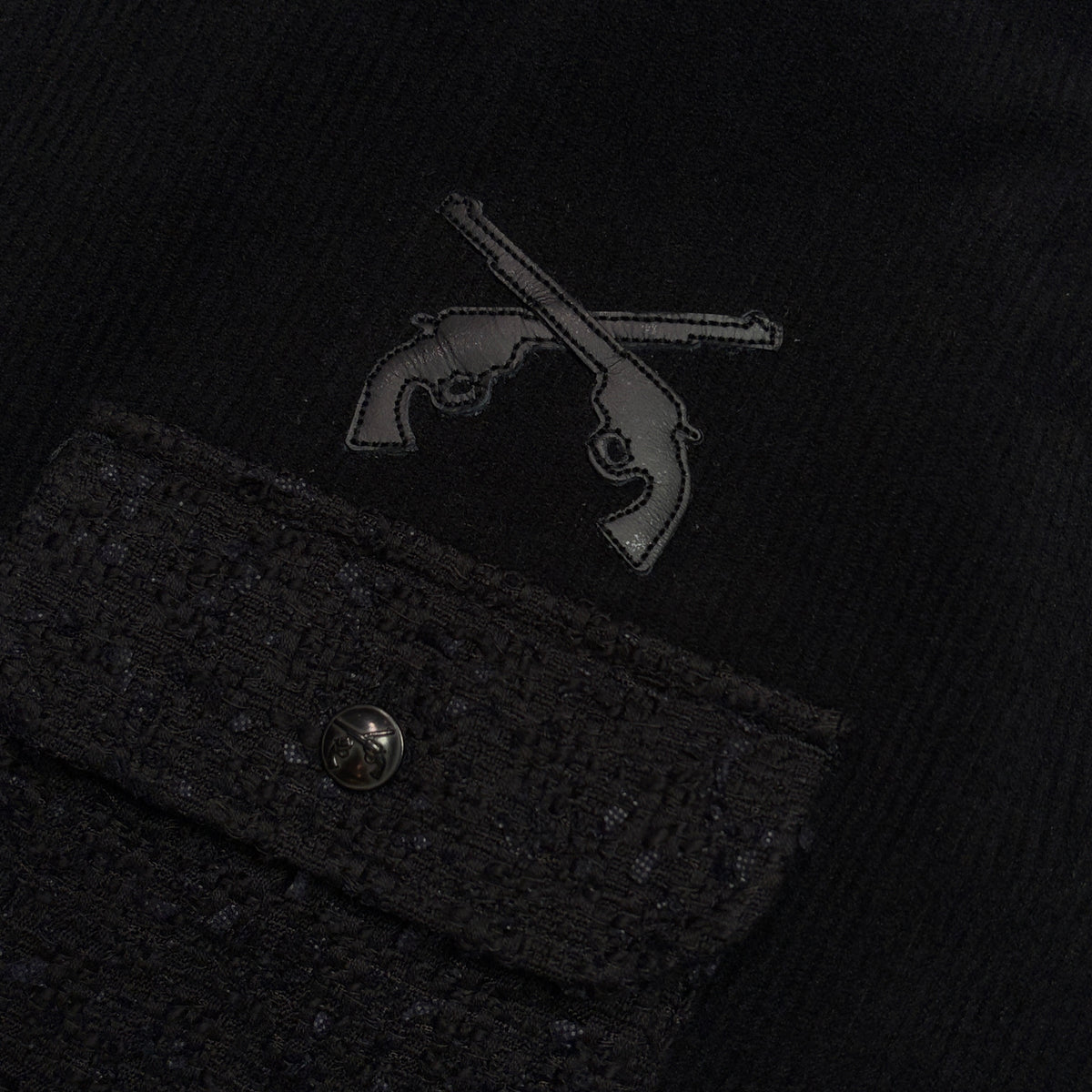 LEATHER PATCH CORDUROY SHIRTS / BLACK