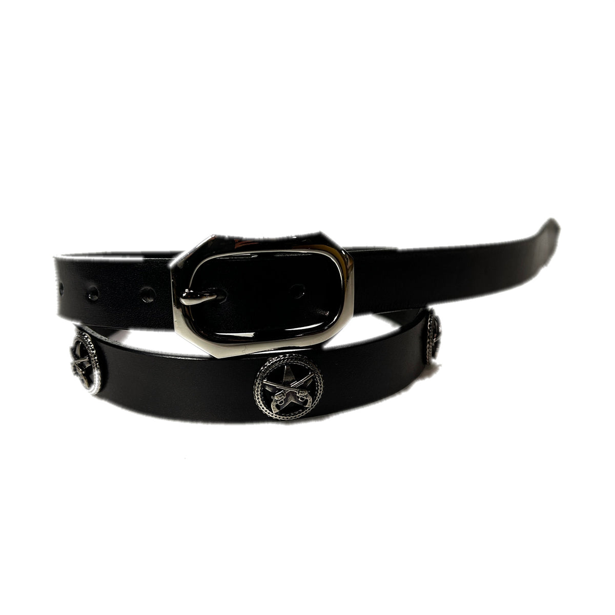 LONG CONCHO LEATHER BELT / BLACK