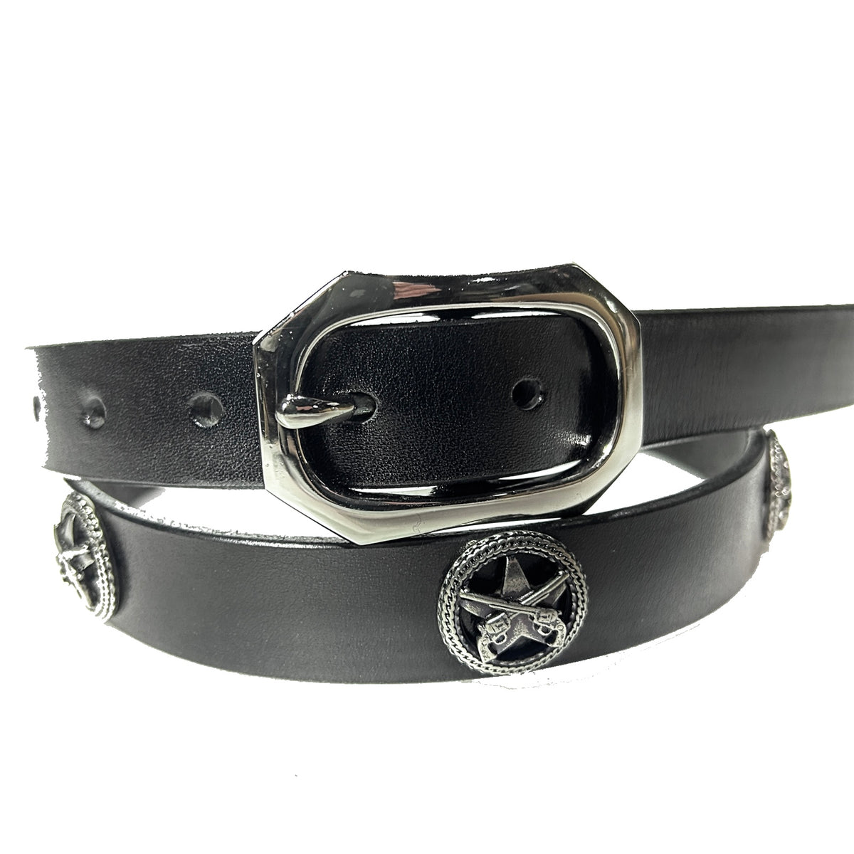 LONG CONCHO LEATHER BELT / BLACK