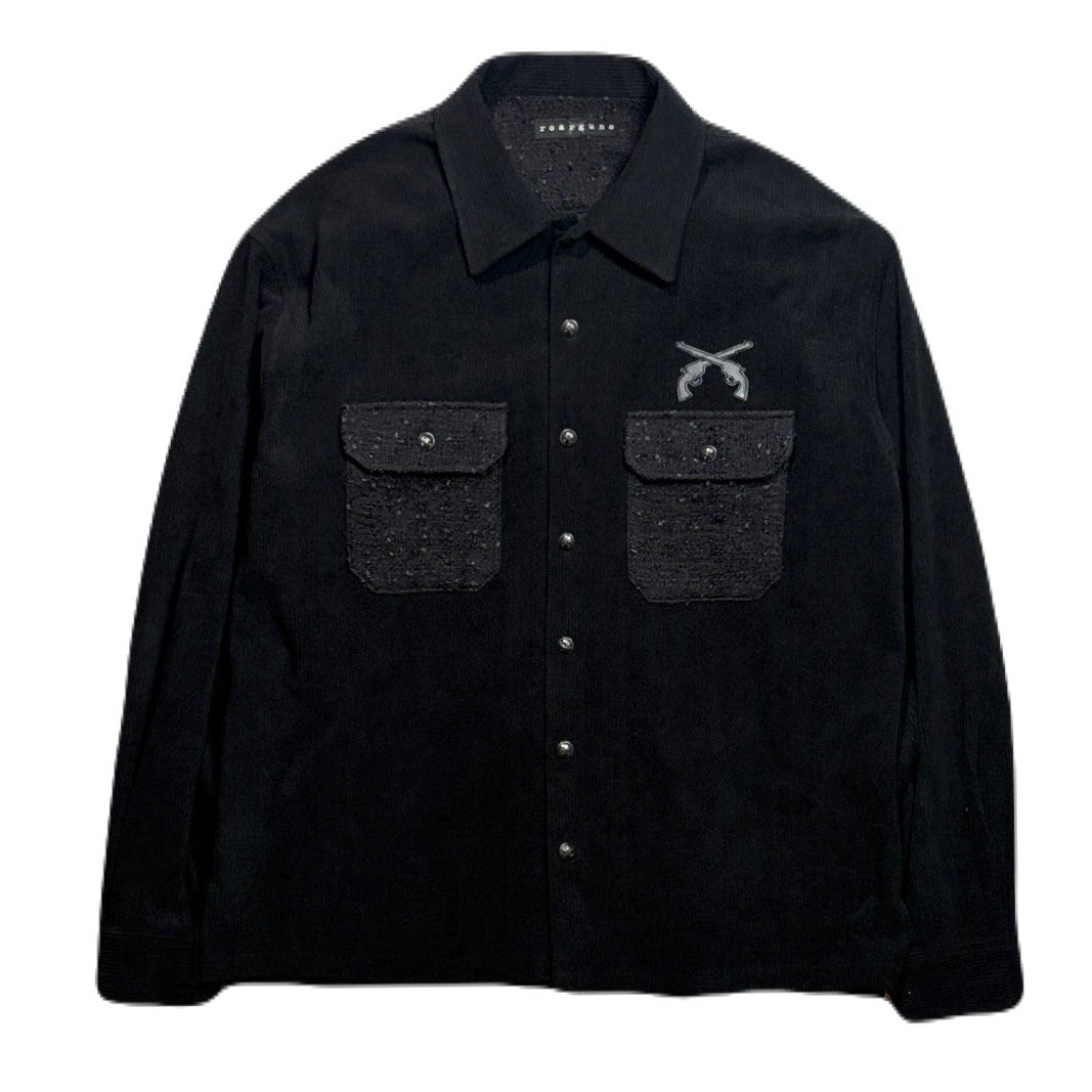 Load image into Gallery viewer, LEATHER PATCH CORDUROY SHIRTS / BLACK