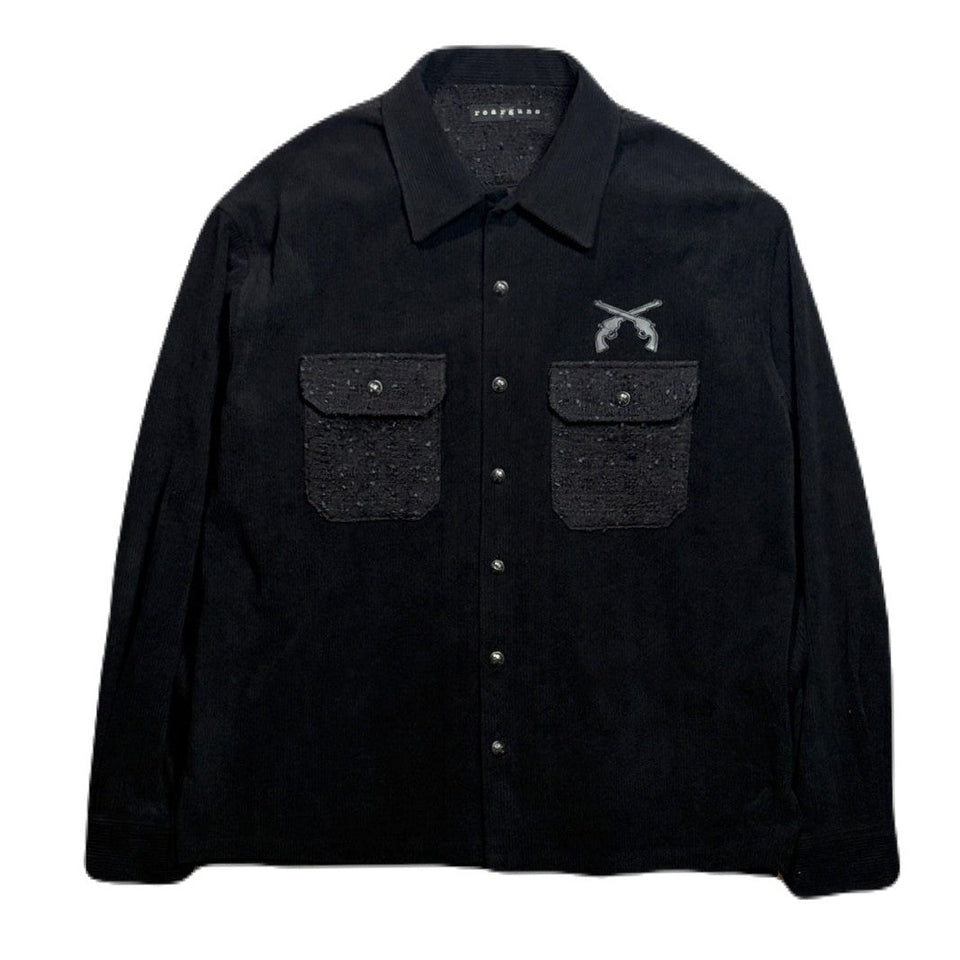Load image into Gallery viewer, LEATHER PATCH CORDUROY SHIRTS / BLACK