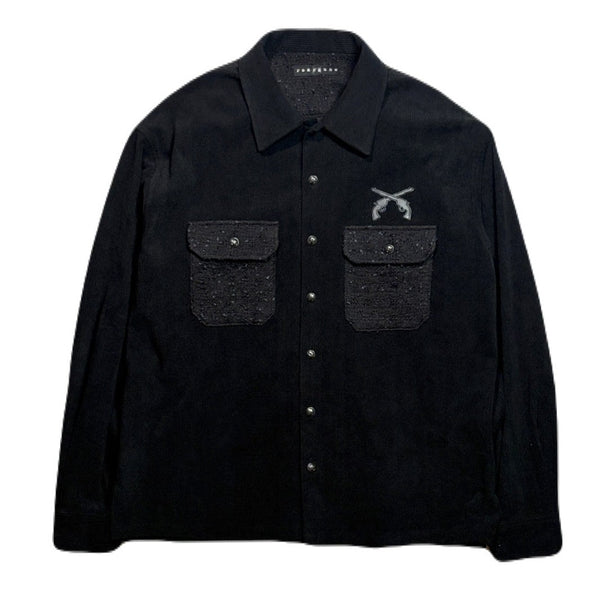 LEATHER PATCH CORDUROY SHIRTS / BLACK