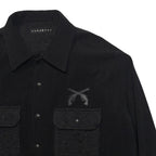 LEATHER PATCH CORDUROY SHIRTS / BLACK