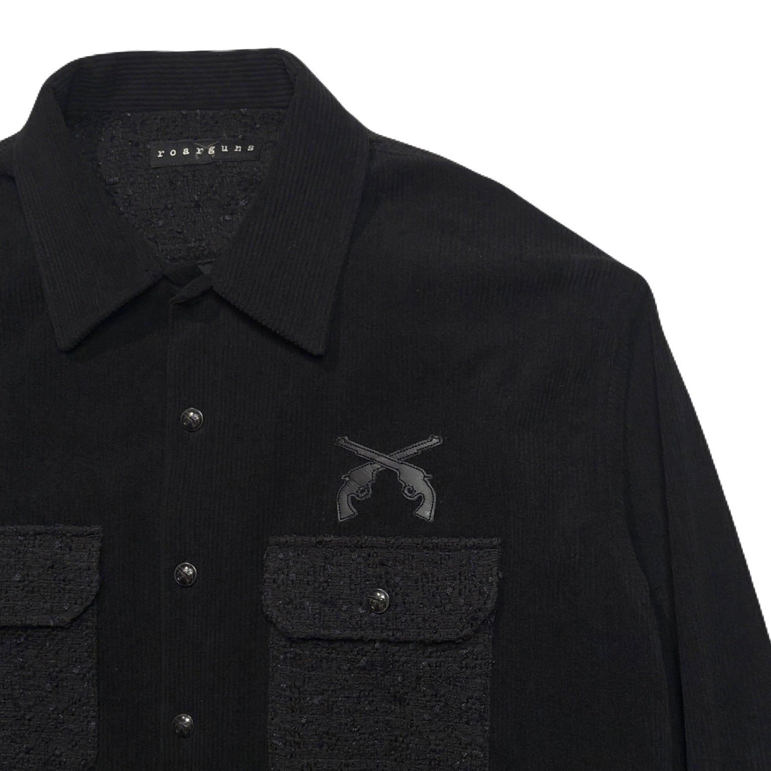 Load image into Gallery viewer, LEATHER PATCH CORDUROY SHIRTS / BLACK