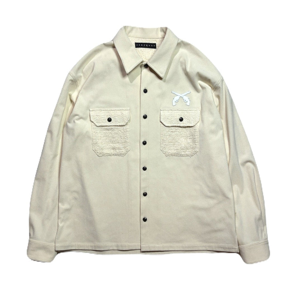 Load image into Gallery viewer, LEATHER PATCH CORDUROY SHIRTS / OFF WHITE
