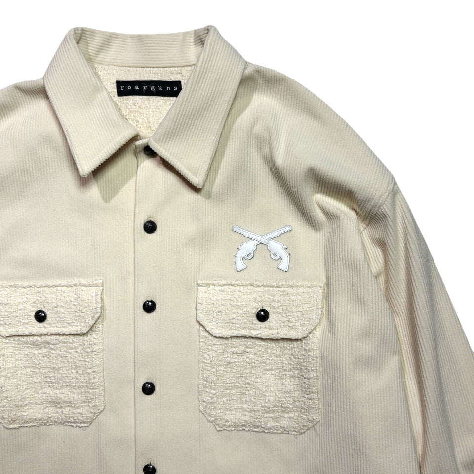 Load image into Gallery viewer, LEATHER PATCH CORDUROY SHIRTS / OFF WHITE