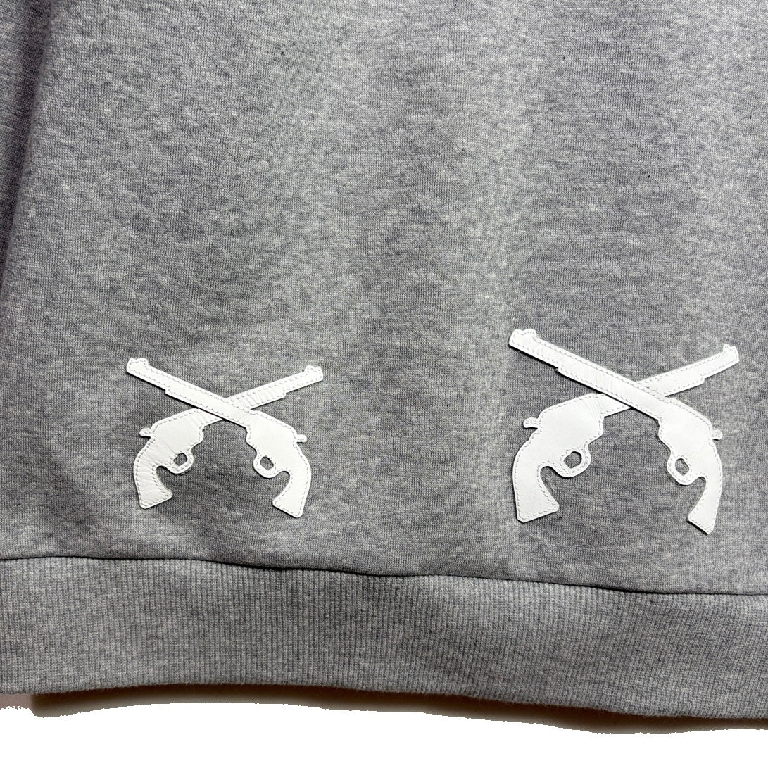 CROSSGUN LEATHER PATCH SWEAT HOODIE / GRAY