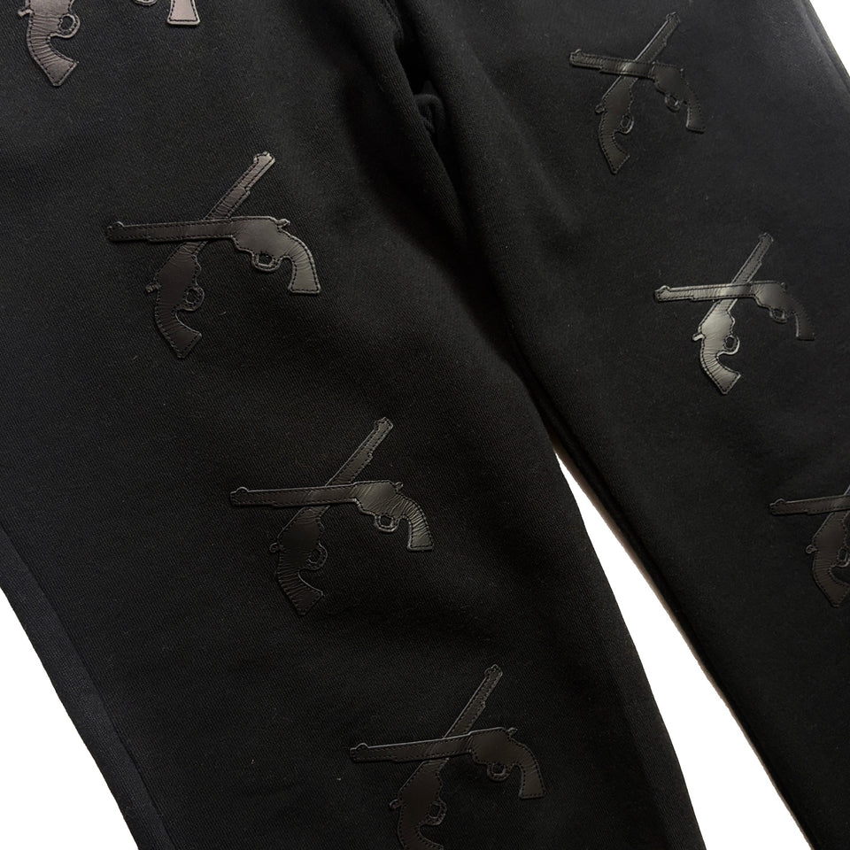 画像をギャラリービューアに読み込む, CROSSGUN LEATHER PATCH SWEAT PANTS / BLACK