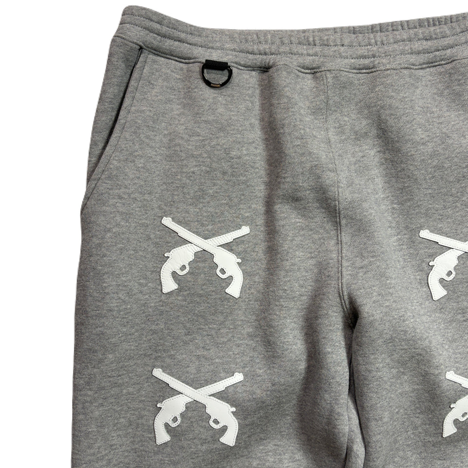 画像をギャラリービューアに読み込む, CROSSGUN LEATHER PATCH SWEAT PANTS / GRAY