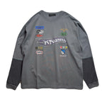 INKJET PRINT LONG SLEEVE T-SHIRT / GRAY