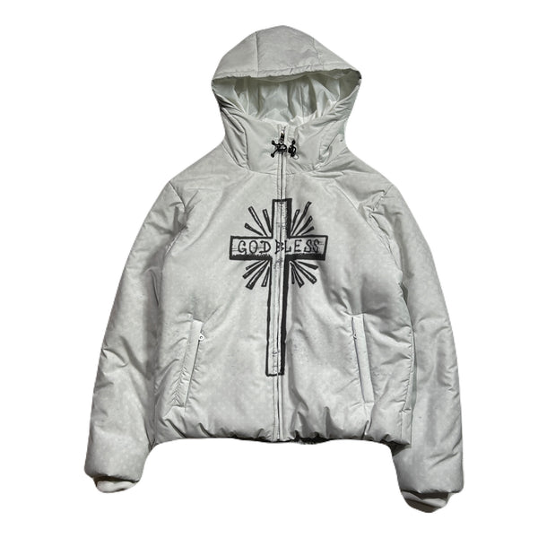 CROSS INKJET PRINT HOODIE / OFF WHITE