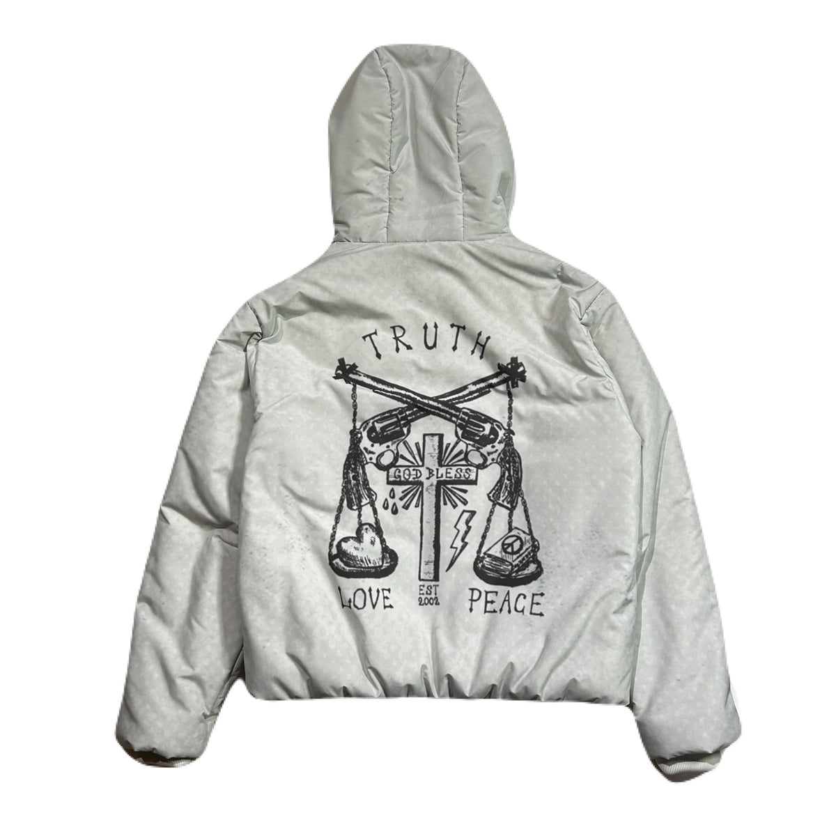 CROSS INKJET PRINT HOODIE / OFF WHITE