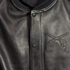 COW LEATHER CROSSGUN PATCH RIB JACKET / BLACK