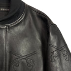 COW LEATHER CROSSGUN PATCH RIB JACKET / BLACK