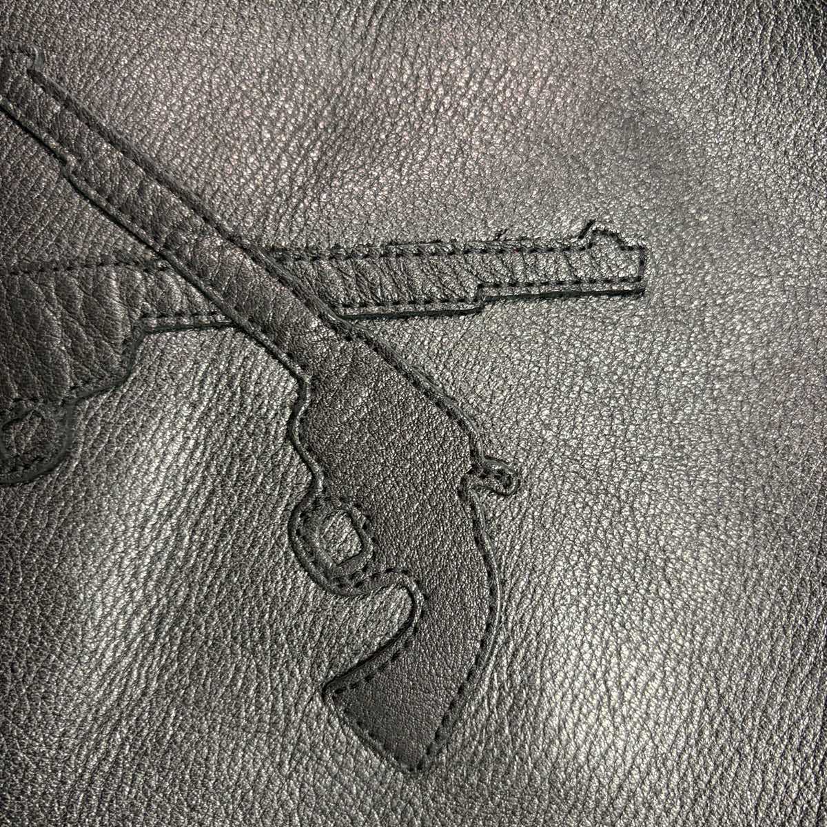 COW LEATHER CROSSGUN PATCH RIB JACKET / BLACK
