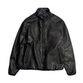 COW LEATHER ZIP PUFFER JACKET / BLACK