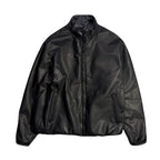 COW LEATHER ZIP PUFFER JACKET / BLACK