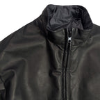 COW LEATHER ZIP PUFFER JACKET / BLACK