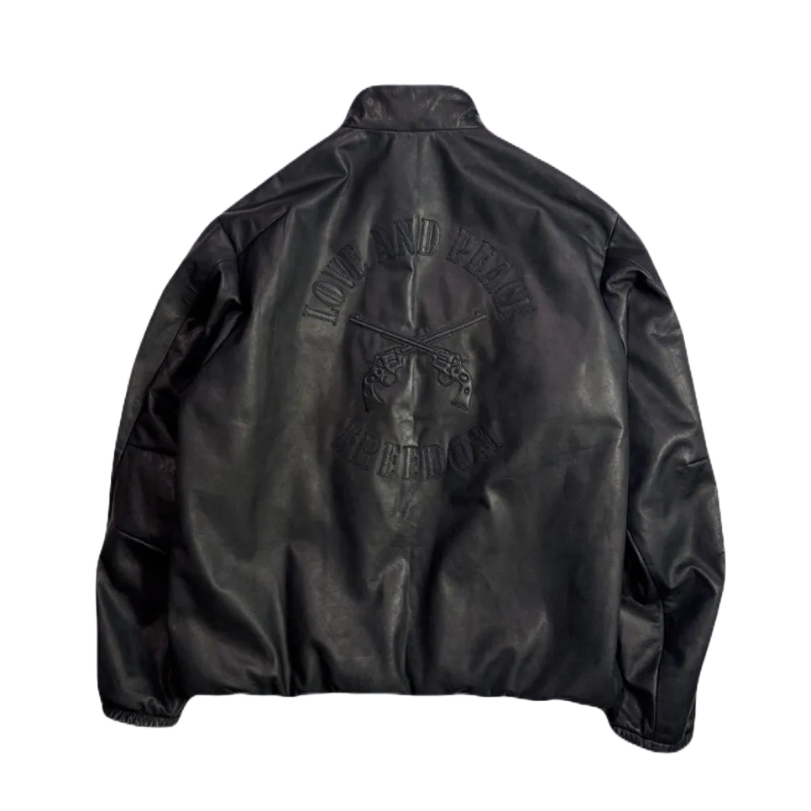 COW LEATHER ZIP PUFFER JACKET / BLACK