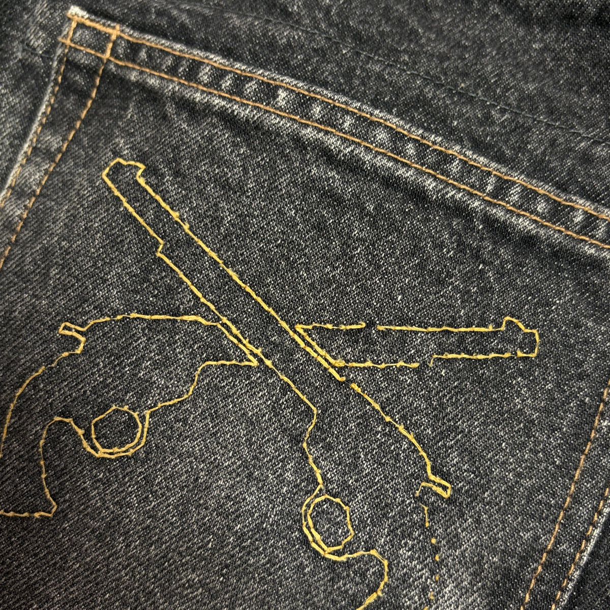 VINTAGE WASH DENIM WIDE PANTS / BLACK