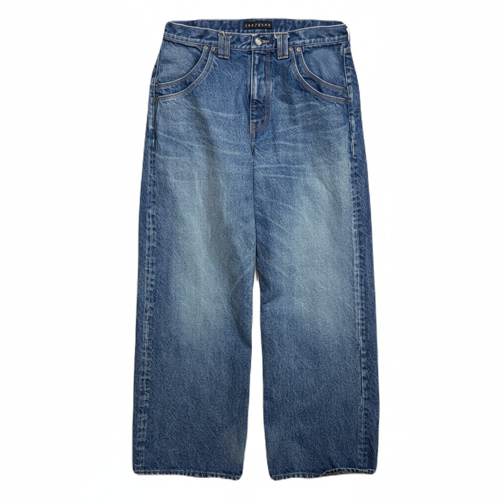 VINTAGE WASH DENIM WIDE PANTS / BLUE
