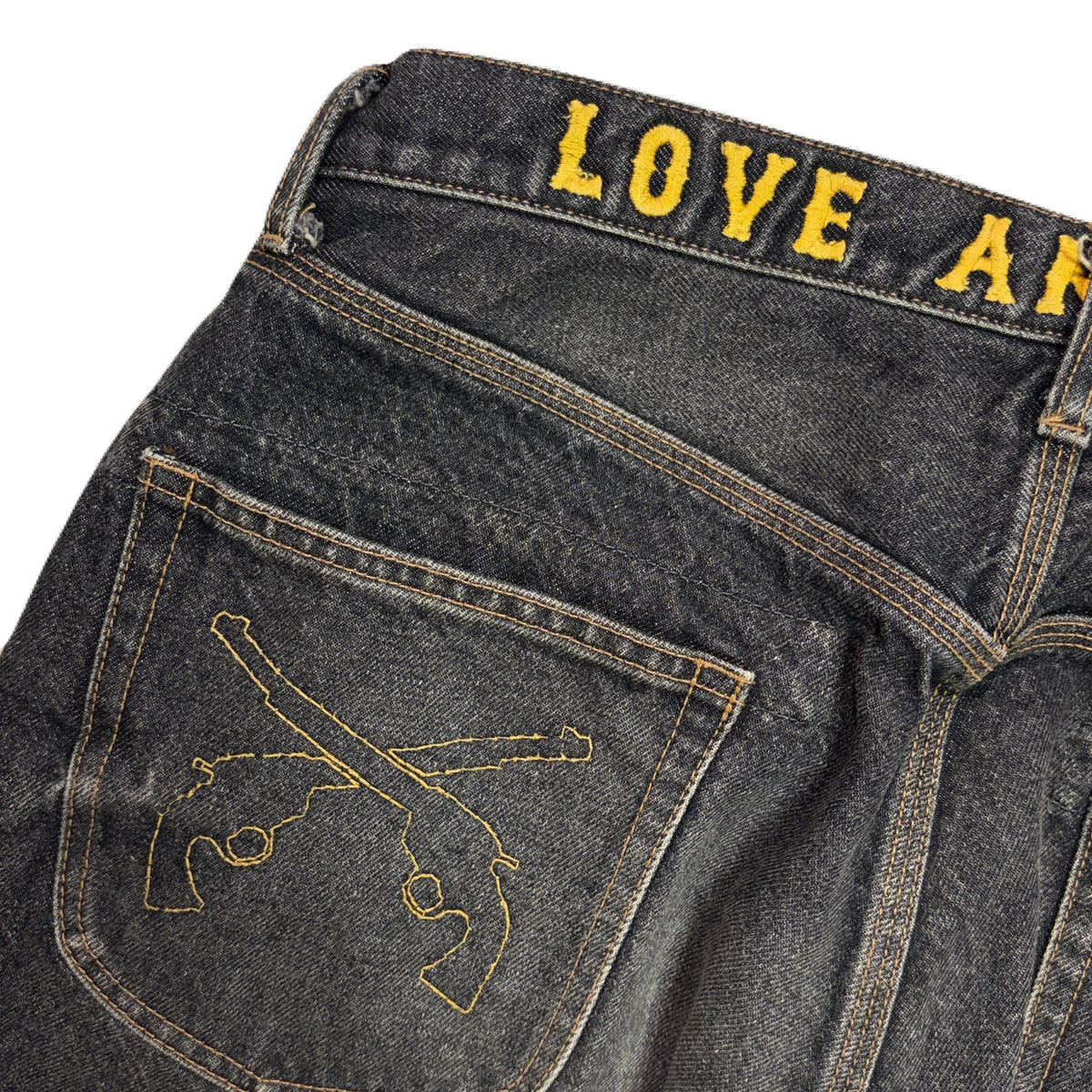 VINTAGE WASH DENIM WIDE PANTS / BLACK