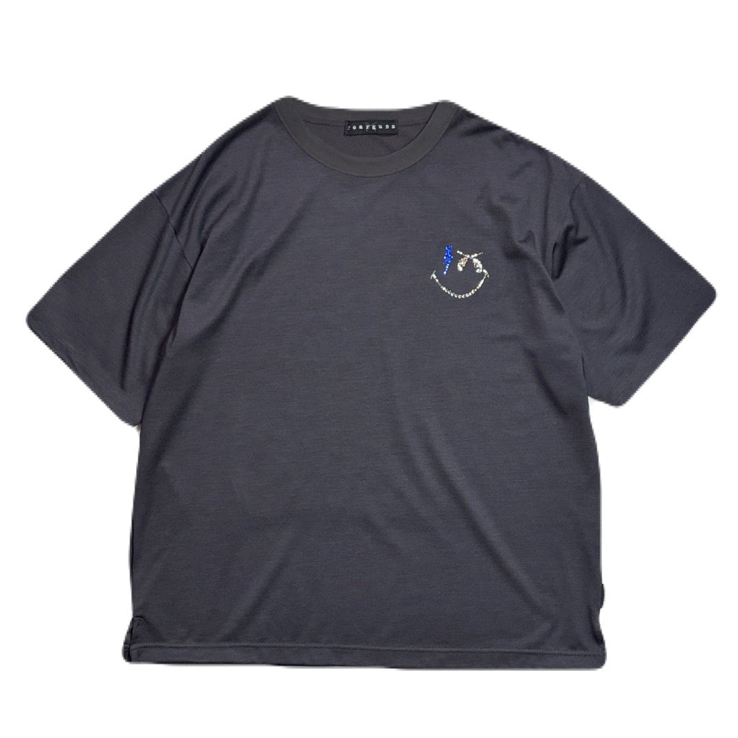 WOOL JERSEY SMILE SWAROVSKI T-SHIRT / GRAY
