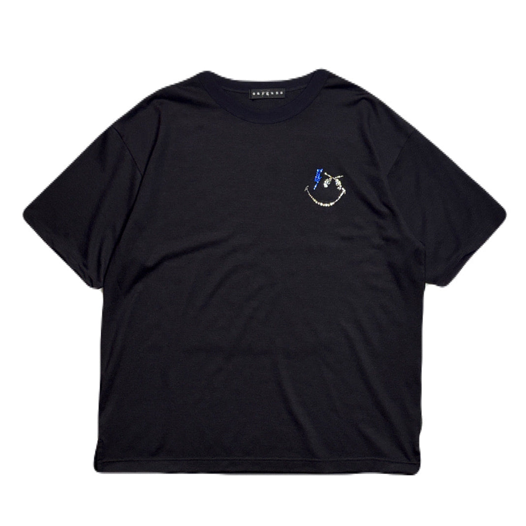 WOOL JERSEY SMILE SWAROVSKI T-SHIRT / BLACK