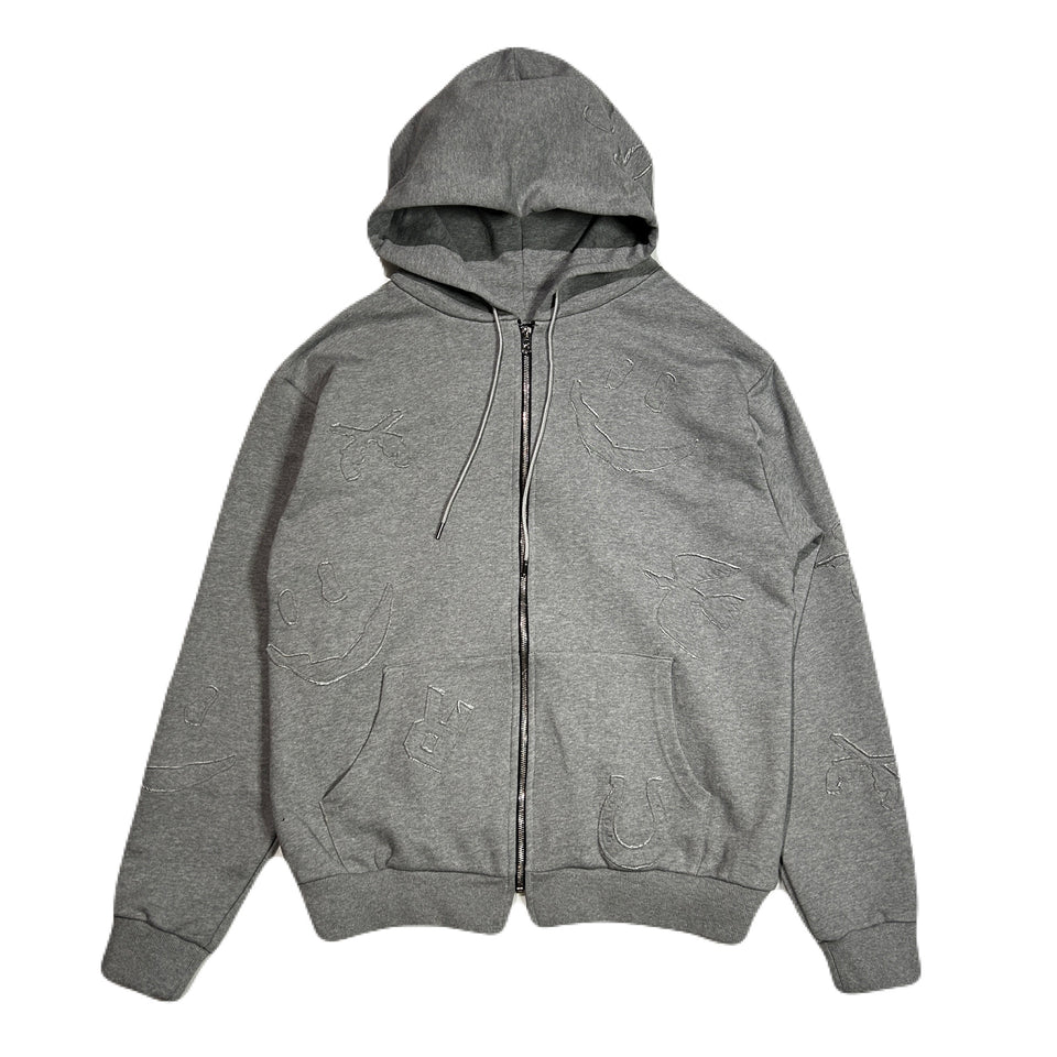 画像をギャラリービューアに読み込む, MIX EMBROIDERY PATCH HOODIE / GRAY