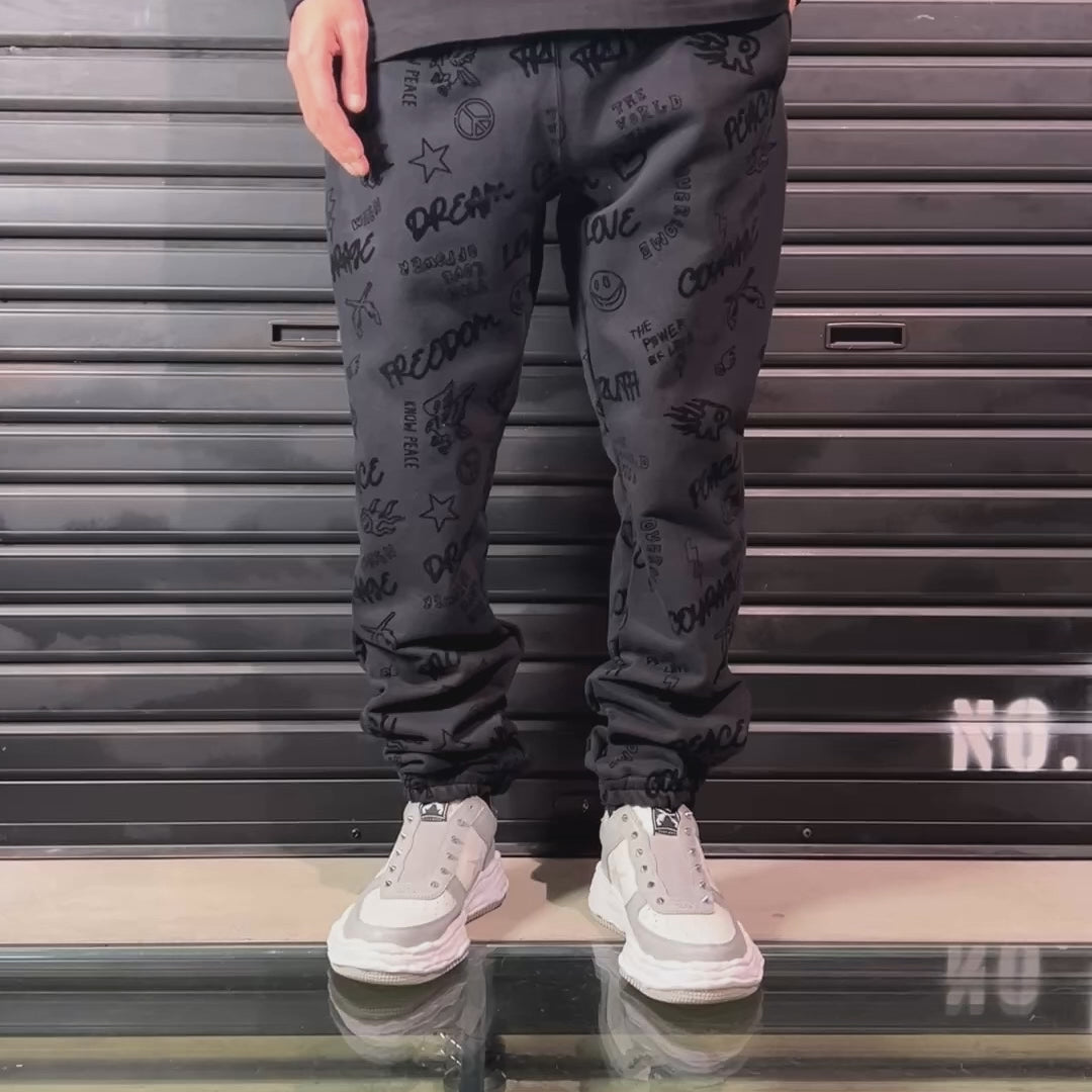FLOCKY PRINT PANTS / BLACK