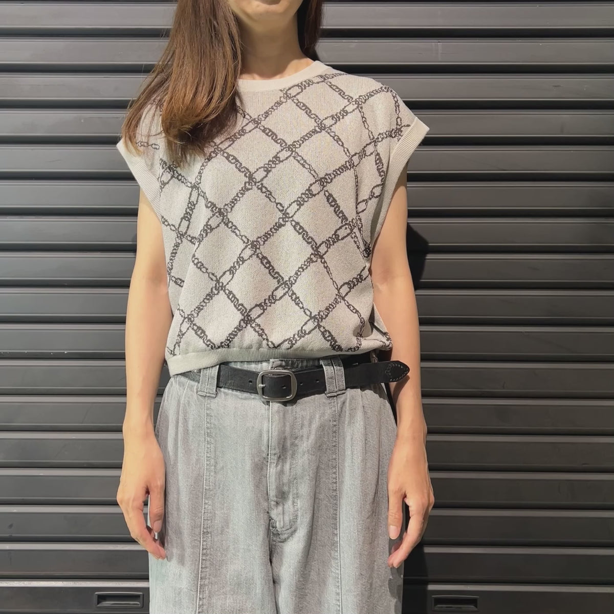 WOMENS CHAIN JACQUARD KNIT / GRAY