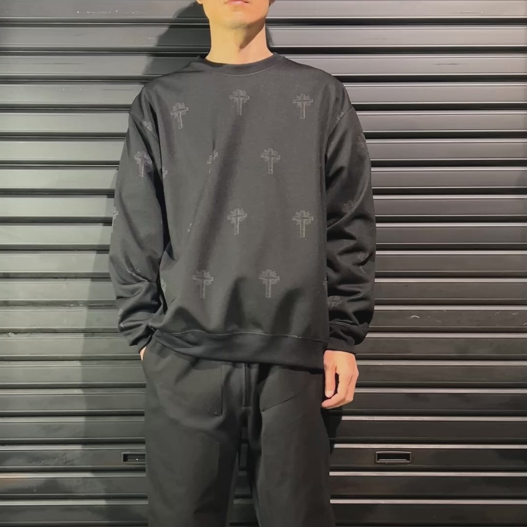CROSS JACQUARD JERSEY SWEATER / BLACK