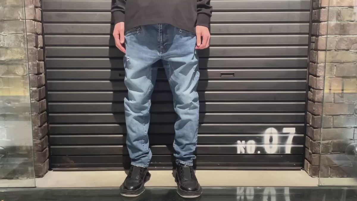 VINTAGE WASH DENIM PANTS METAL CROSSGUN / BLACK