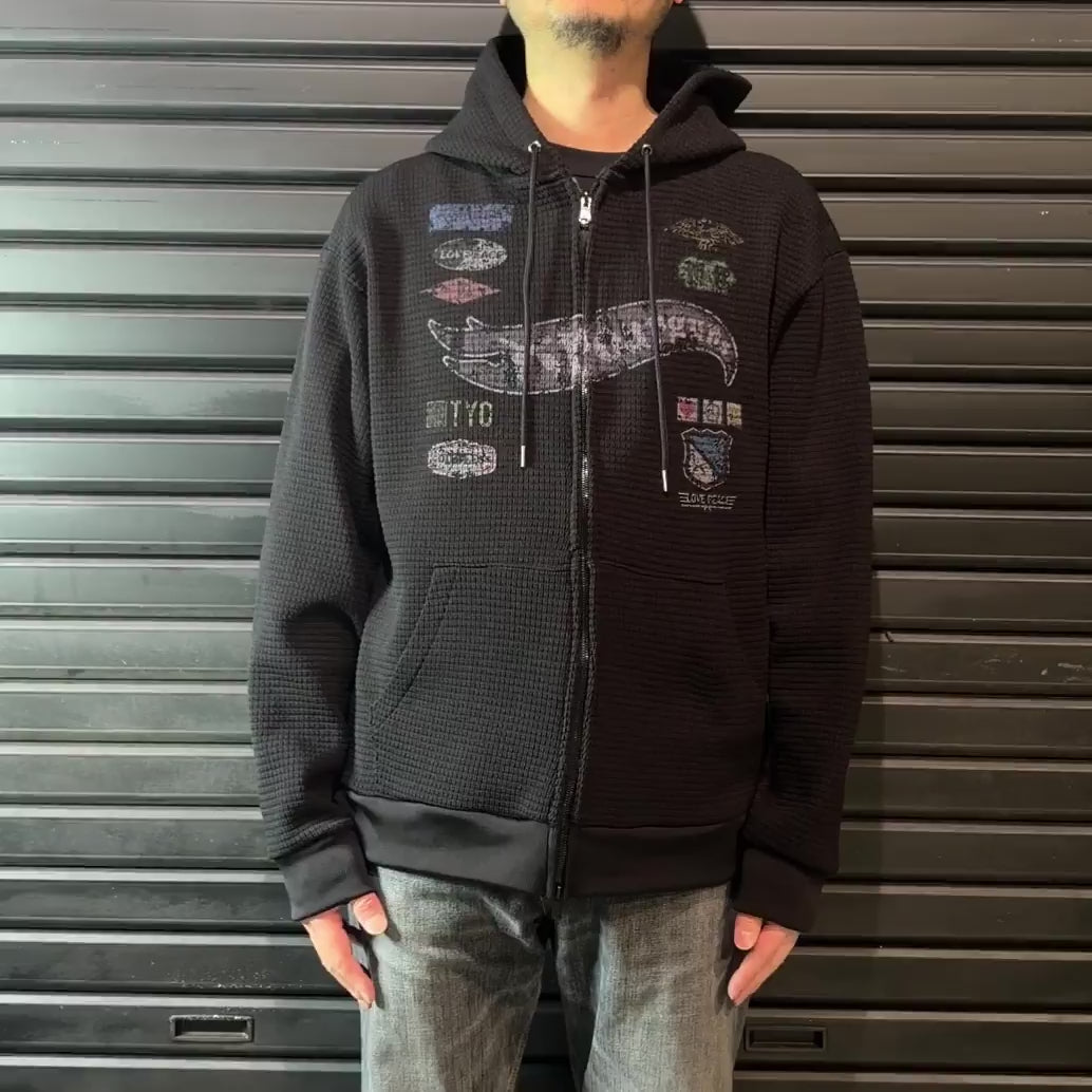 PATCH WAFFLE HOODIE / BLACK