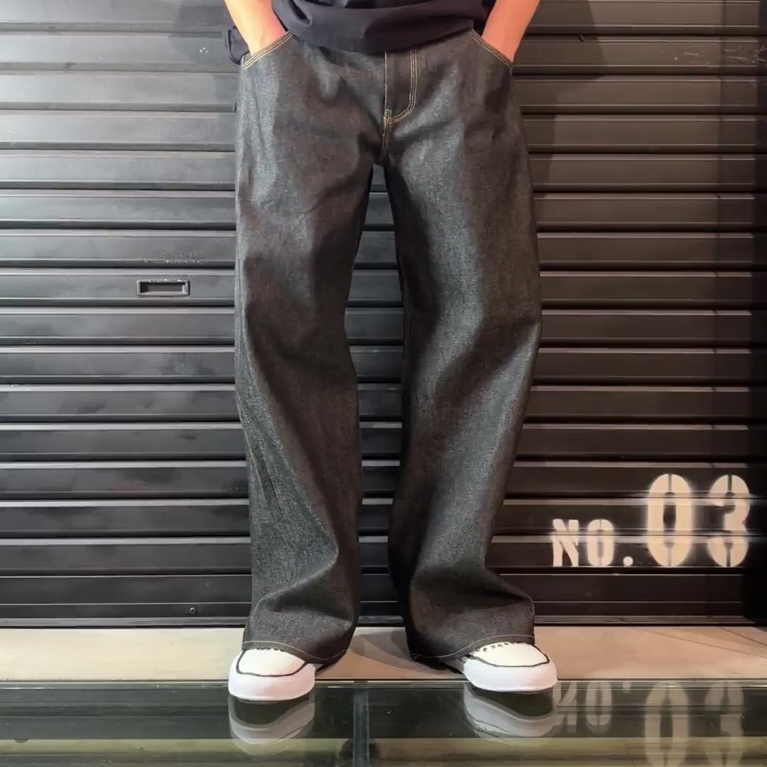 RIGID DENIM WIDE PANTS / BLACK