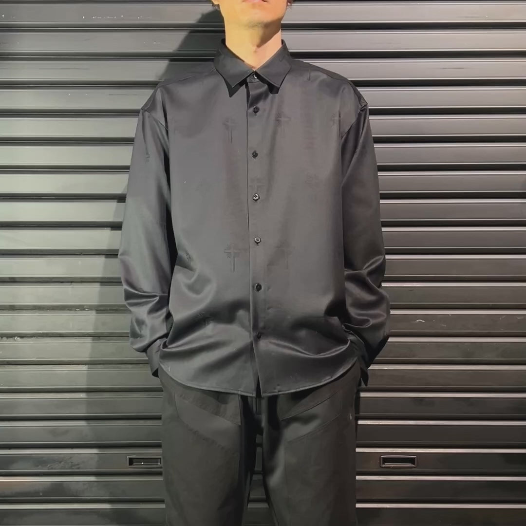 CROSS JACQUARD WOOL SHIRT / BLACK