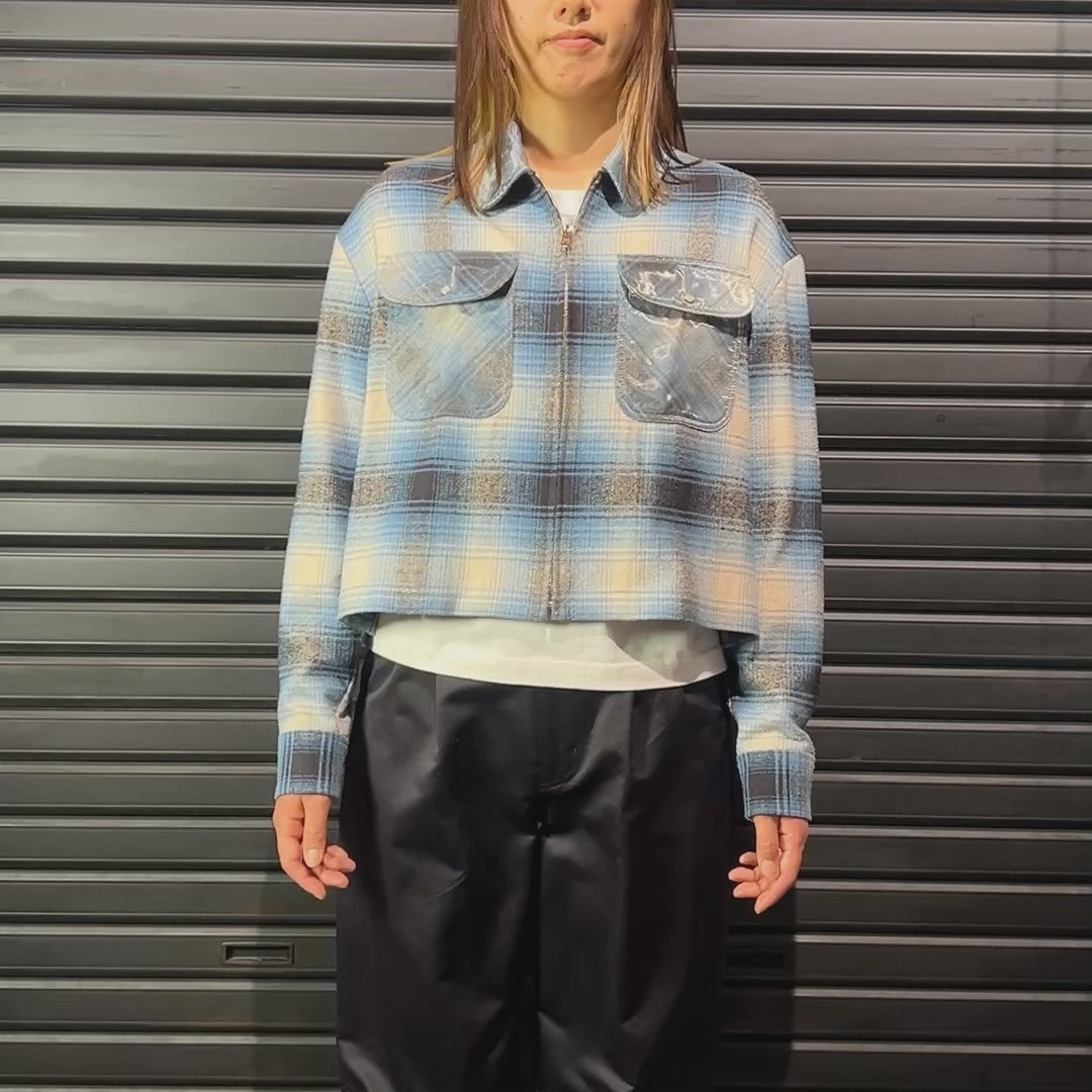 WOMENS SILK CHECK JACKET / SAX BLUE