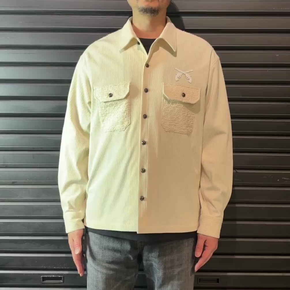 LEATHER PATCH CORDUROY SHIRTS / OFF WHITE
