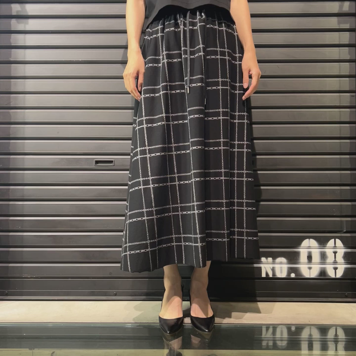 WOMENS CHAIN CHECK SKIRT / WHITE*SILVER